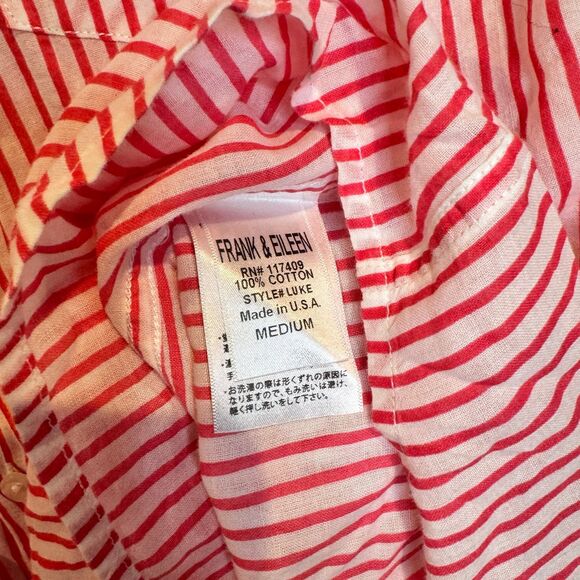 Frank & Eileen Relaxed Button Striped Shirt Cotton Pink and White Size Medium - Picture 5 of 5
